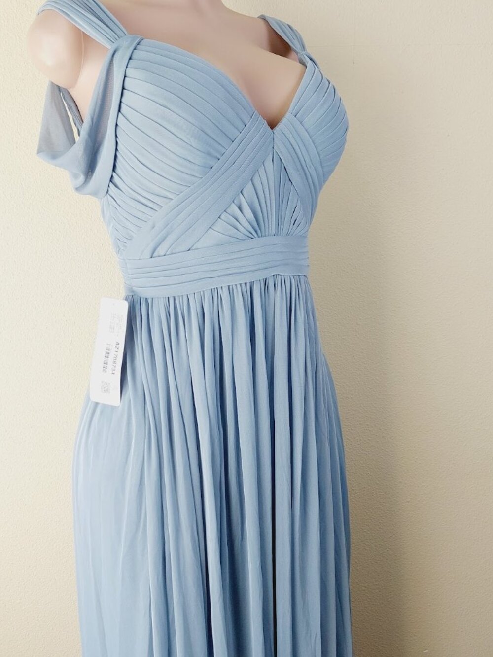 Azazie Women's Dusty Blue Calla Stretch-Mesh Long Maxi Bridesmaid Dress Size 10 - Picture 12 of 16